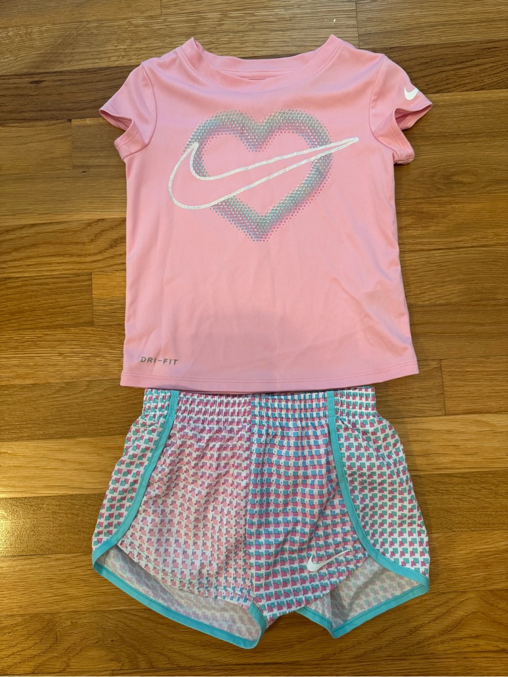 Nike Pink Heart Dri-FIT Pajama Set with Aqua Trim
